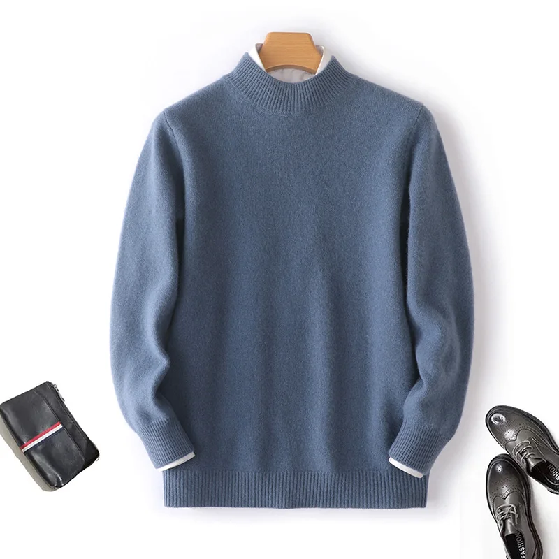 Pullover Cashmere Sweater 2023 New Casual Business Men's Sweater Solid Color Knitted Full Sleeve 100% Pure Wool Men's Sweater 2