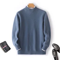 Pullover Cashmere Sweater 2023 New Casual Business Men's Sweater Solid Color Knitted Full Sleeve 100% Pure Wool Men's Sweater 2