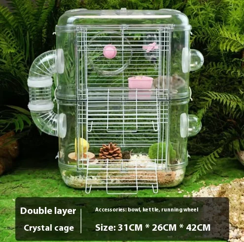 Hamster Cage Transparent DoubleLayer EasyClean Large