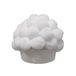 Knitted Yarn Hat with Broccoli Pom - Pom - One Size (White)