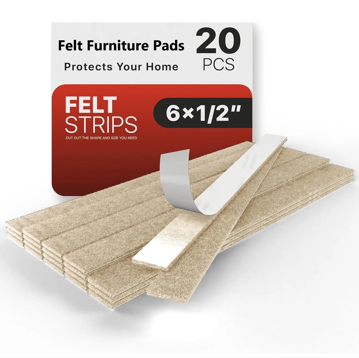 20Pcs 6x 1/2" Felt Strips with Adhesive Backing for Furniture - Felt Furniture Pads for Hardwood Floors 1