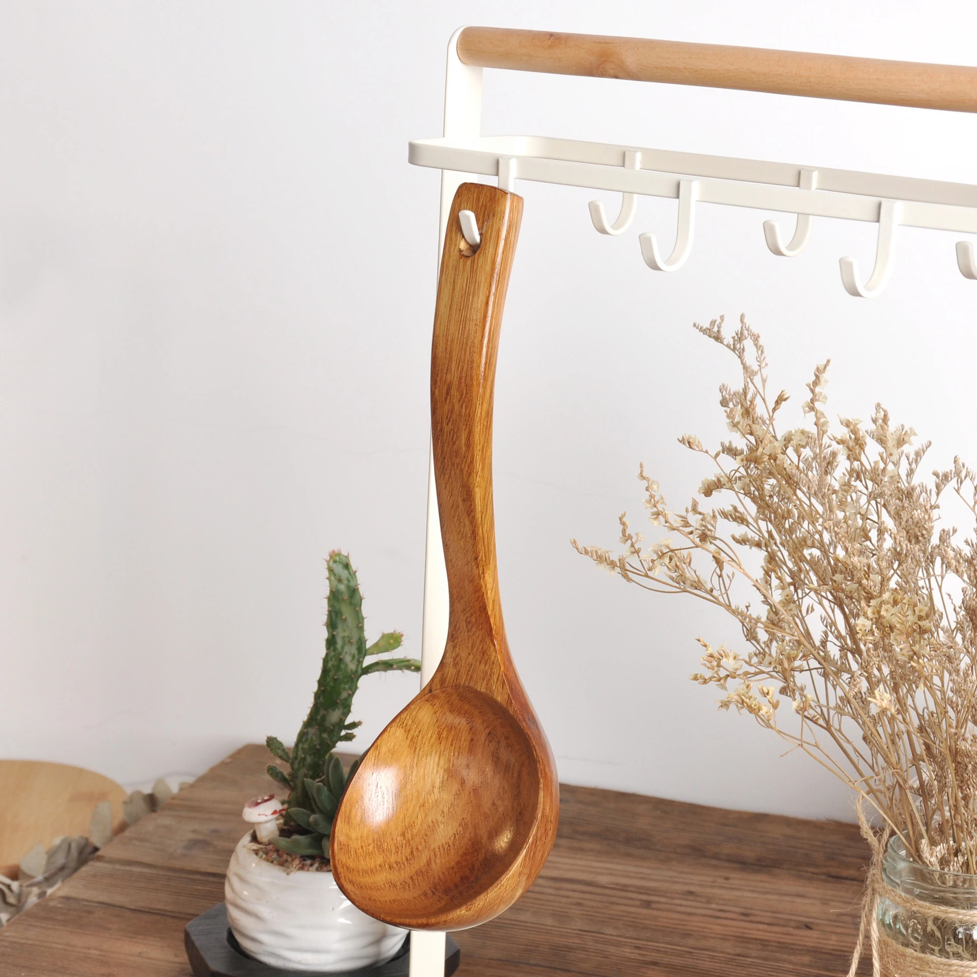 Wooden Soup Spoon Serving Spoon Ladle Home Kitchen Cooking Anti-scalding Big Ramen Noodle Soup Tableware Supplies