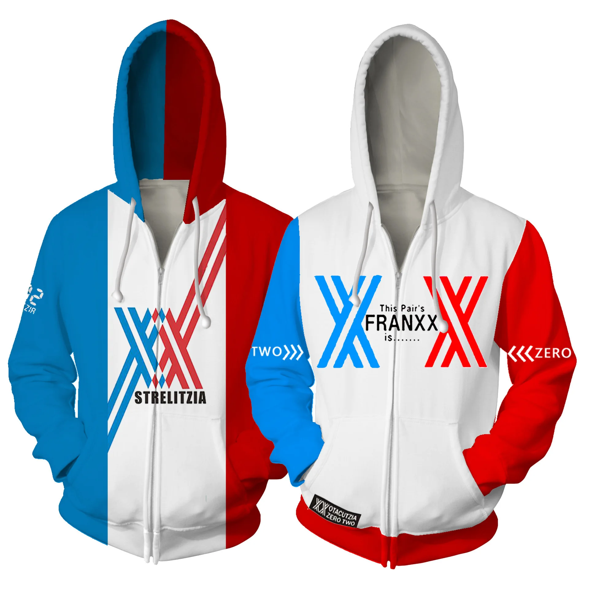 New ling in the Franxx 애니메이션 크루넥 스웨트셔츠 유니섹스 캐주얼웨어 3D 효과 패턴 청소년 패션 스포츠웨어