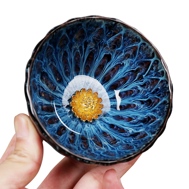 

Vintage Multicolor Kiln Fambe Ceramic Teacup Japanese Style Retro Handmade Tea Cup Temmoku Glaze TeaSet Home Tea Bowl Master Cup