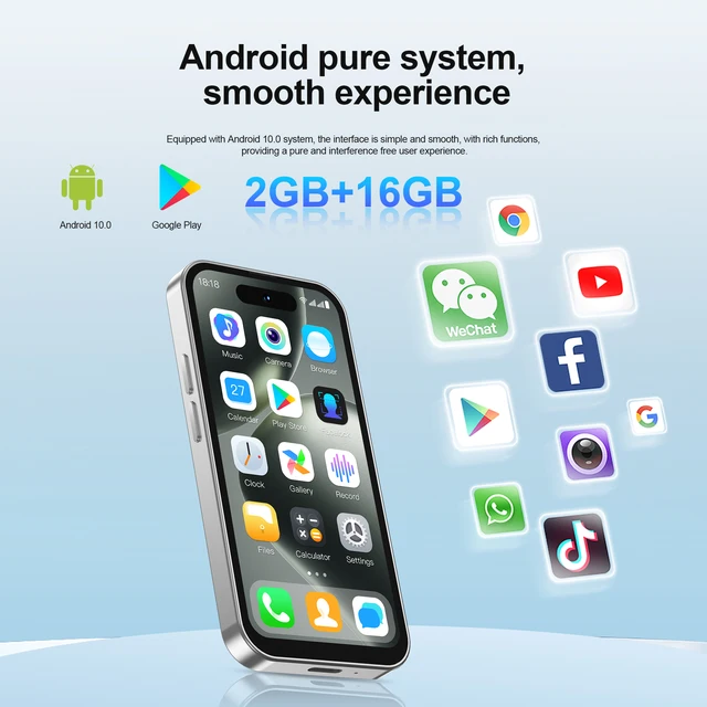SERVO-Smartphone S16 Mini 3G Android 10, 16 Go, 2025 Pouces, Petit Téléphone Portable, Déverrouillage du Visage Dean, Lecture, PRWiFi, 2epiStandby, 4.0 6