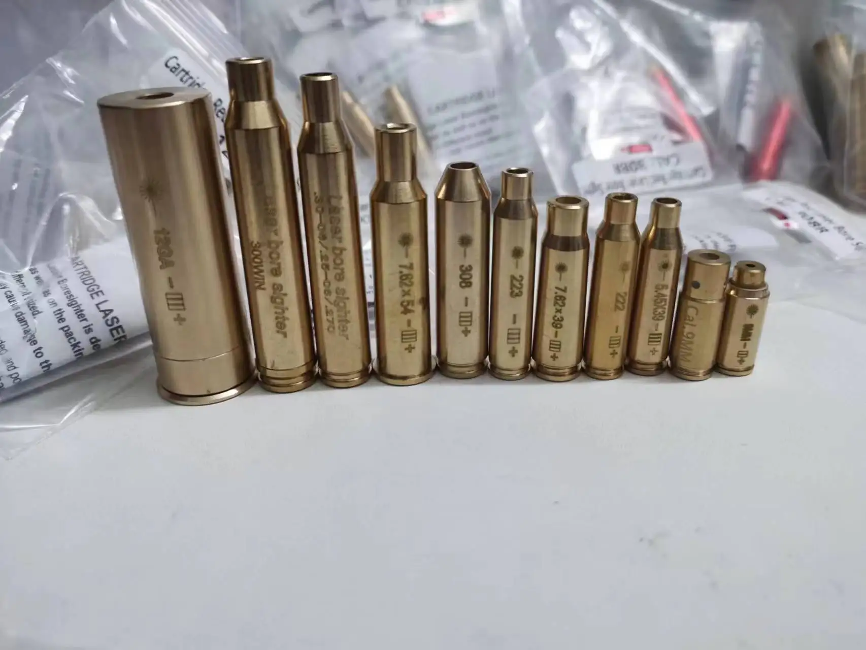 Red Dot Laser Brass Boresight CAL Cartridge Bore Sighter For Scope Hunting Adjustment .223 7.62 9MM .308 .270 Included Batteries