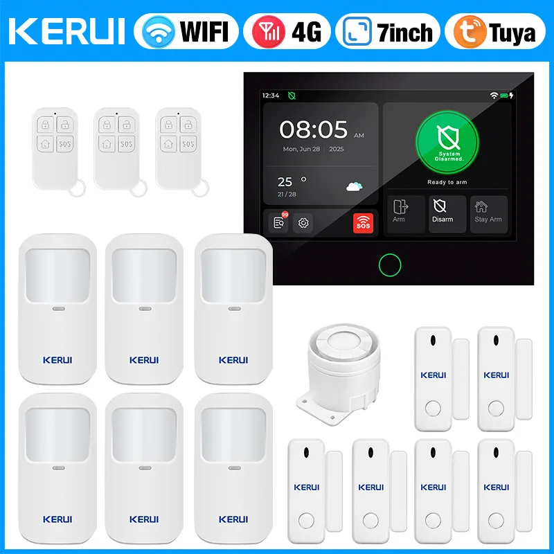Wireless Burglar Alarm 7 inch Large Touch Screen Panel 4G WIFI Home Alarm System