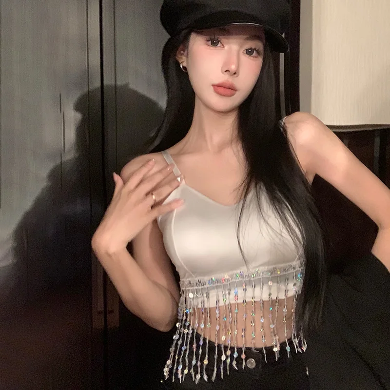 여성용 탱크 탑 캐미솔 슬림 섹시 노출 배꼽, 가슴 패드, 카미스 단색