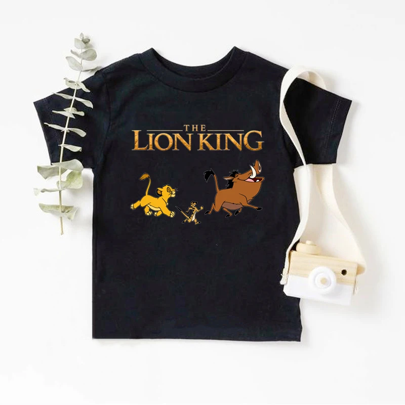 Cute Disney The Lion King Kids T-shirts Summer Black Short Sleeve Boys Girls Tee Shirt Child Cartoon Simba Harajuku Tops Clothes 4