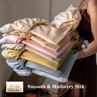 Luxurious Mulberry Silk Fitted Bed Sheet with Elastic Bands Premium Smooth Mattress Cover Non Slip Machine Washable 140/160x200 1