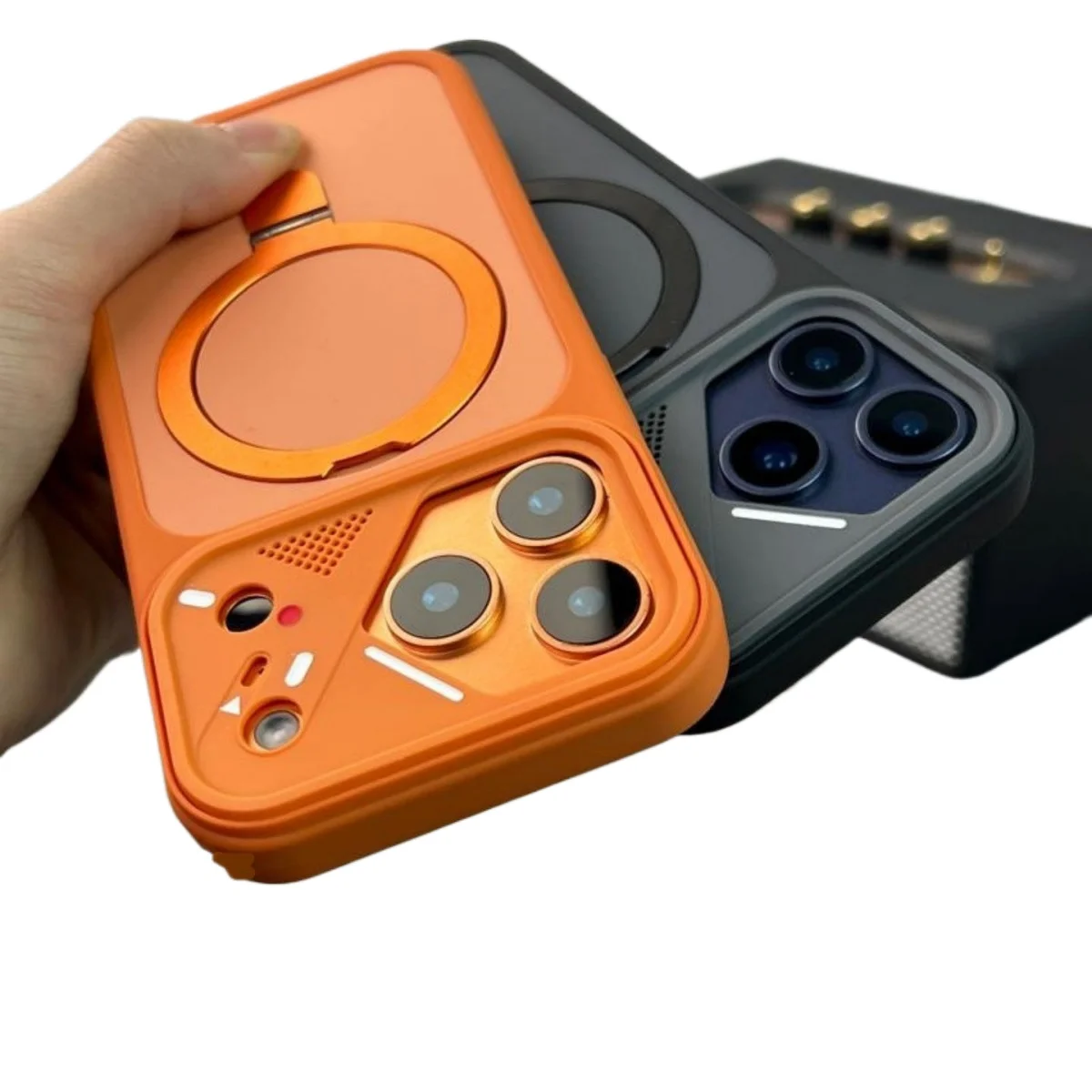 Armor Metal Ring Bracket Magnetic Phone Case with Matte Bumper Cover