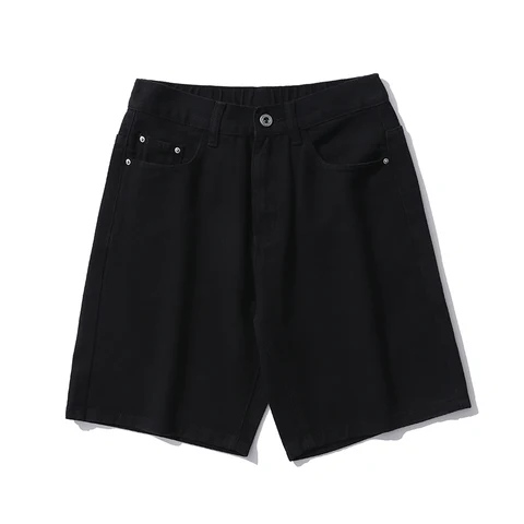 Summer New Baggy White Short Jeans for Men Classic Style Black Straight Cotton Elastic Waist Denim Shorts Male Brand