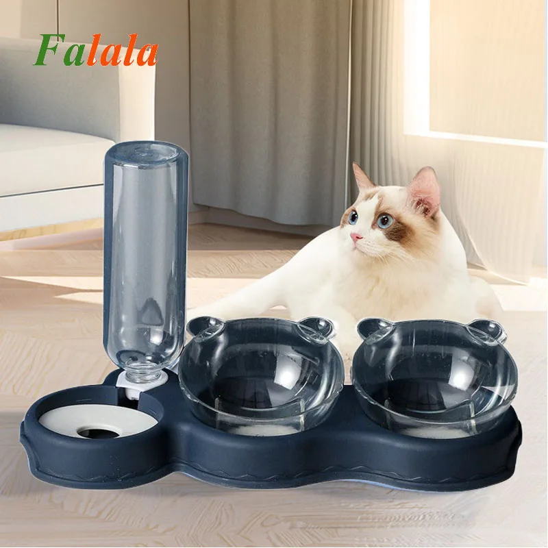 

Pet Cat Bowl Automatic Feeder 3-in-1 Dog Cat Food Bowl With Water Fountain Double Bowl Drinking Raised Stand Dish Bowls Foaterer