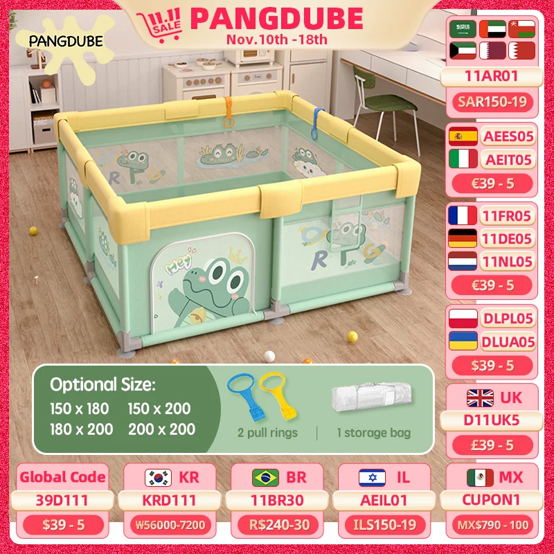 PANGDUBE Crocodile Baby Play Fence with Storage Bag & Hand Rings Playpen for Baby Playground Ball Pool Children's Playpen