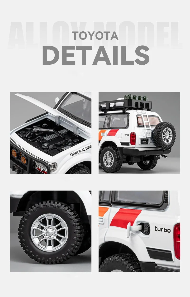 1:24 Toyota Land Cruiser Lc80 Suv Alloy Miniature Car Diecast Metal Scale Car Model Sound＆Light Children Toy Collection Vehicle