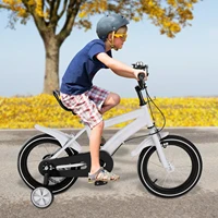 Vélo pour enfants avec roues d'entraînement de sécurité, pneus en caoutchouc de 14 pouces, siège en PU réglable, protection de chaîne, blanc 2