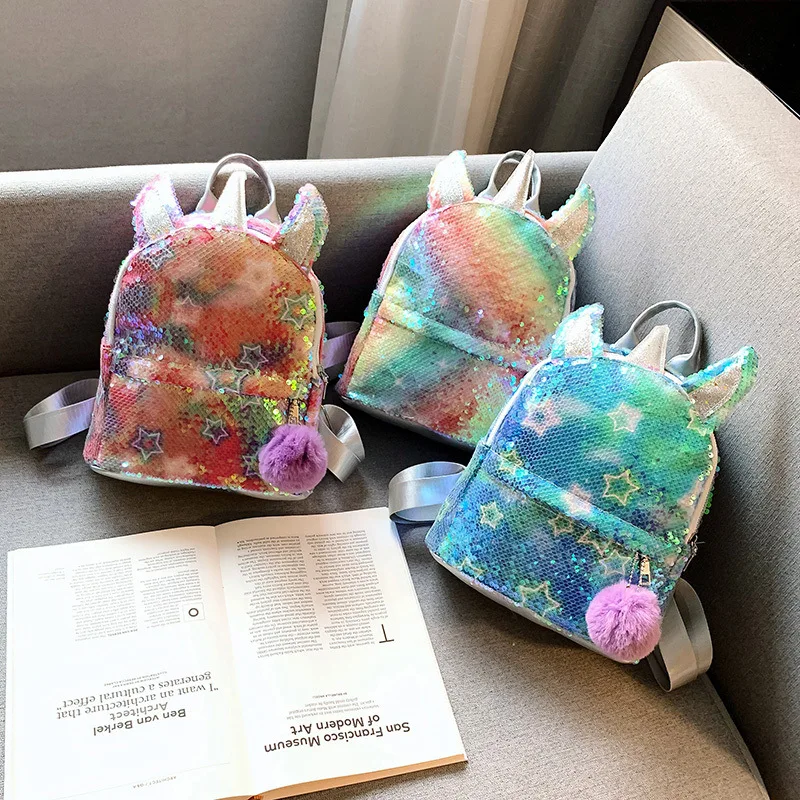 Girl Colorful Sequin Gradient Backpacks New 2022 Personalized Women Unicorn Backpack Fashion Children Leisure Schoolbags Mochila