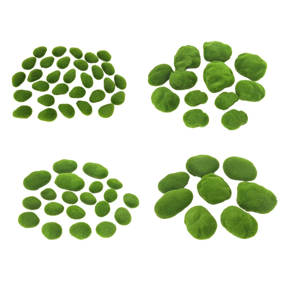 8-30Pcs Artificial Rocks With Moss Green Fake Moss Pebbles Stone For Patio Aisle Gardens Floral Arrangements Decorations