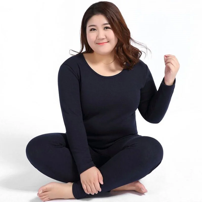 Plus Size Thermal Set Women Long Johns Set Solid Warm Thermal Underwear Thermo Long Sleeve Pants Pajamas Winter Home Clothes