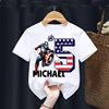 Summer 2024 Captain America Birthday Personalize Name Boy Shirt 2 3 4 5 6 7 8 9 Marvel Birthday Girl White Short Sleeve T-Shirt 1
