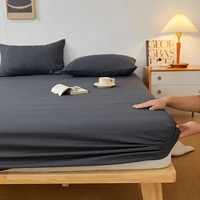 Cotton Bed Fitted Sheet Soft Mattress Cover Solid Color Non Slip Adjustable Bed Covers Single/Double/Queen/King Size Bedsheet 6