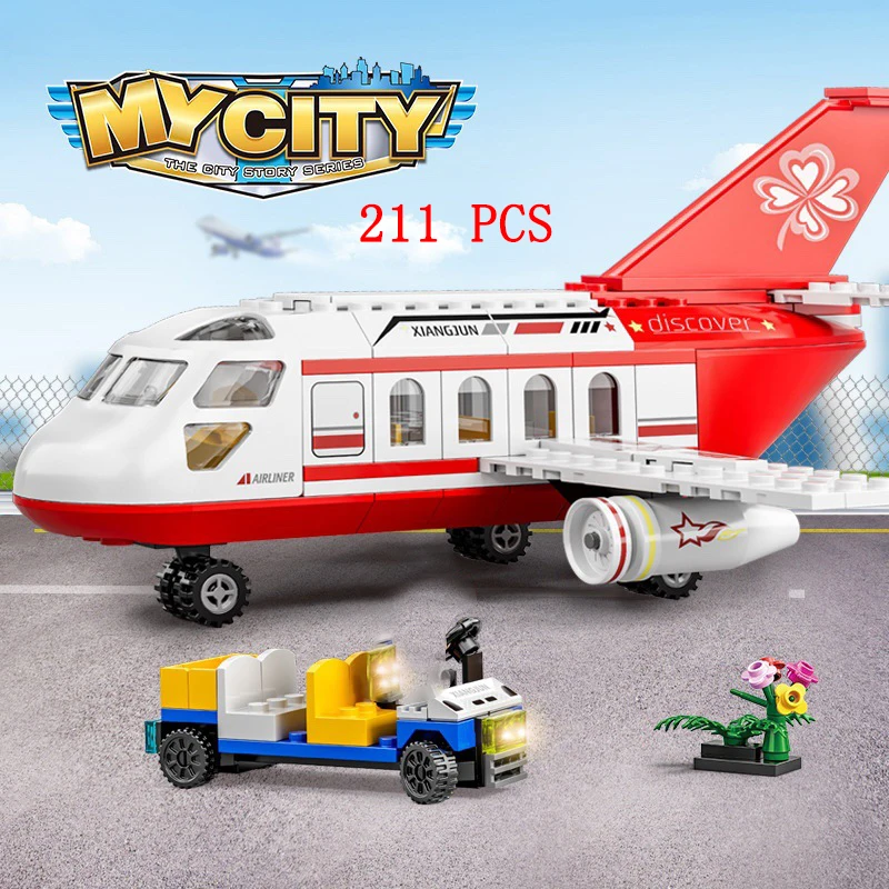 City Airplane International Passenger Plane Flight Model Building Blocks Airport Airlines Station Bricks Sets Kids Toy Technical 5