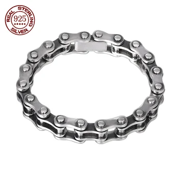100% S925 Sterling Silver Punk Bicycle Chain Bracelet Punk S925 Silver Jewelry Certified Never Fade Men Jewelry Gifts 1