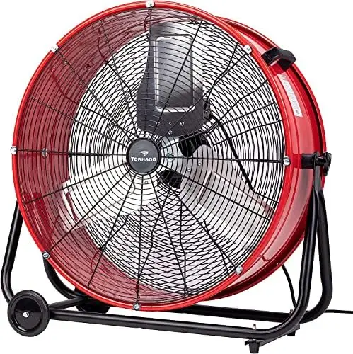 

24 Inch High Velocity Heavy Duty Tilt Metal Drum Fan Yellow Commercial, Industrial Use 3 Speed 8540 CFM 1/3 HP 8 FT Cord UL Safe