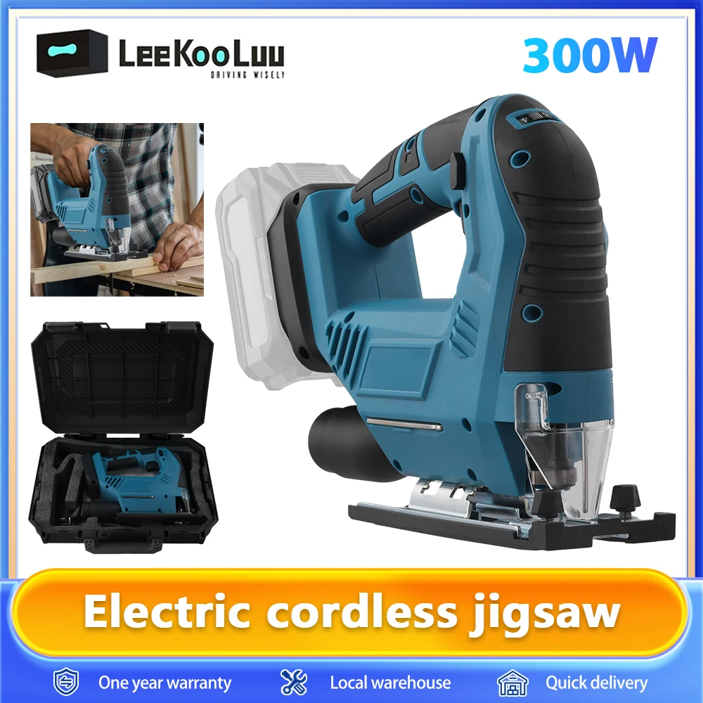 Leekooluu 18V 300W scie sauteuse électrique sans fil avec 3 lames de vitesse coupe réglable 0-45o pour la coupe du bois, du métal et du plastique