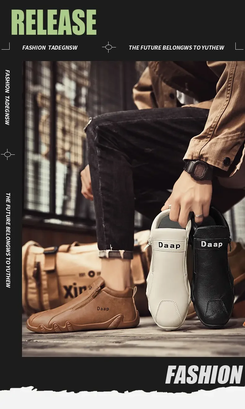 Men's Casual Sports Leather Shoes Warm Waterproof Non-slip_voghion.com