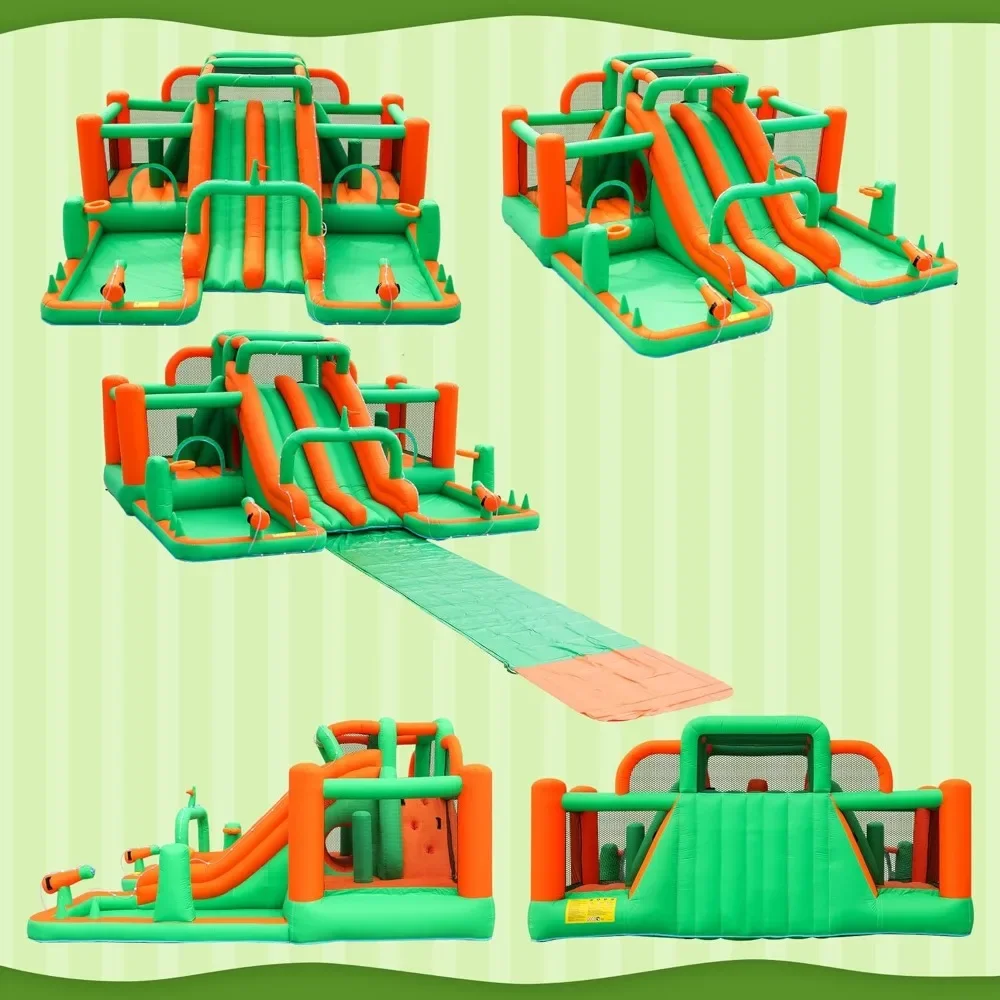 Big Water Slide for Kids Inflatable Waterslide Bouncy House Water Park Castle with Slip and Slide, Sprays, Ball Pit Wet