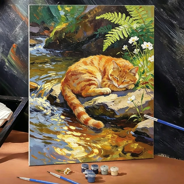 Paint By Numbers Cat Animals Kit PreDrawn Canvas Acrylic Paint Set Stress Relief DIY Craft Wall Decor Gift for BeginnersUnframed 1