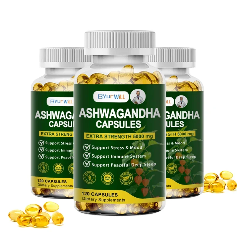 Pure KSM 66 Ashwagandha Root Extract Capsules 5000mg Supplement Help Stress Focus Brain Energy Support Sleep Health