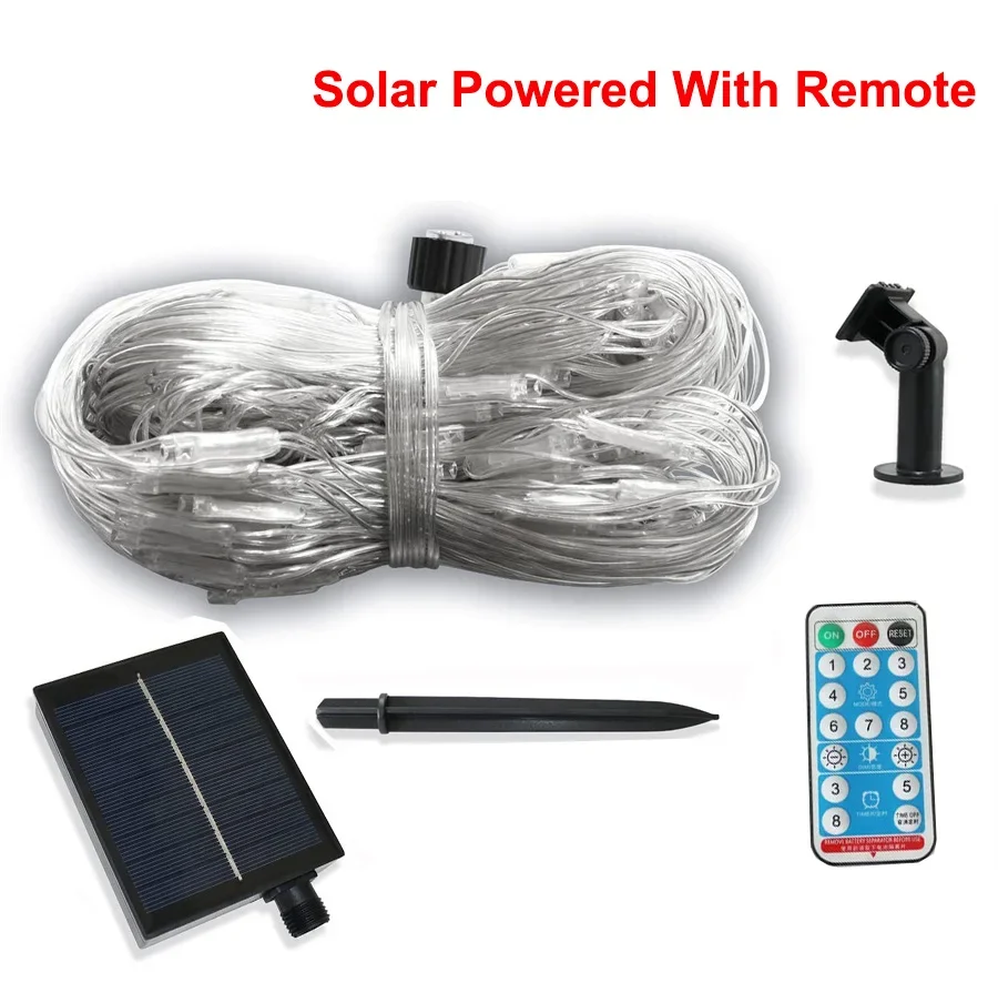 thumbnail image 1 of Guirnalda de luces solares para exteriores, 200 LED, 3 x 2 m, para Navidad, resistente al agua, para árboles y arbustos, 1 of 5