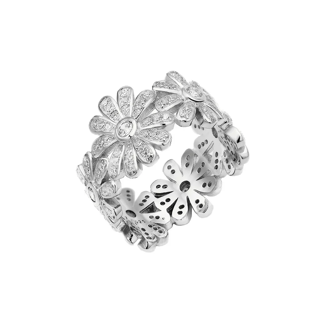 

S925 Sterling Silver Small Daisy Micro Inlaid Ring for Women's Rings Cross-border To Europe and America Small and Versatile