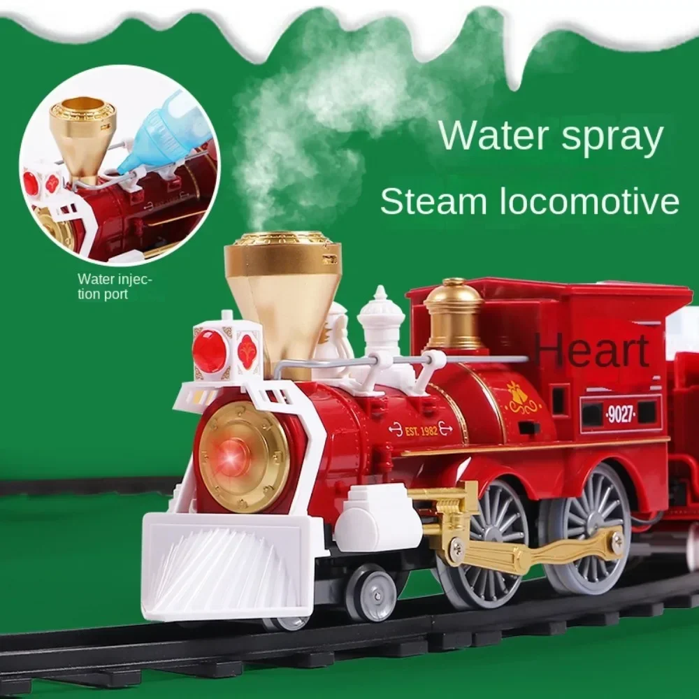 Simulate Christmas Vintage Steam Smoking Little Train High-speed Rail Electric Rail Car Model Children's Toy Gift