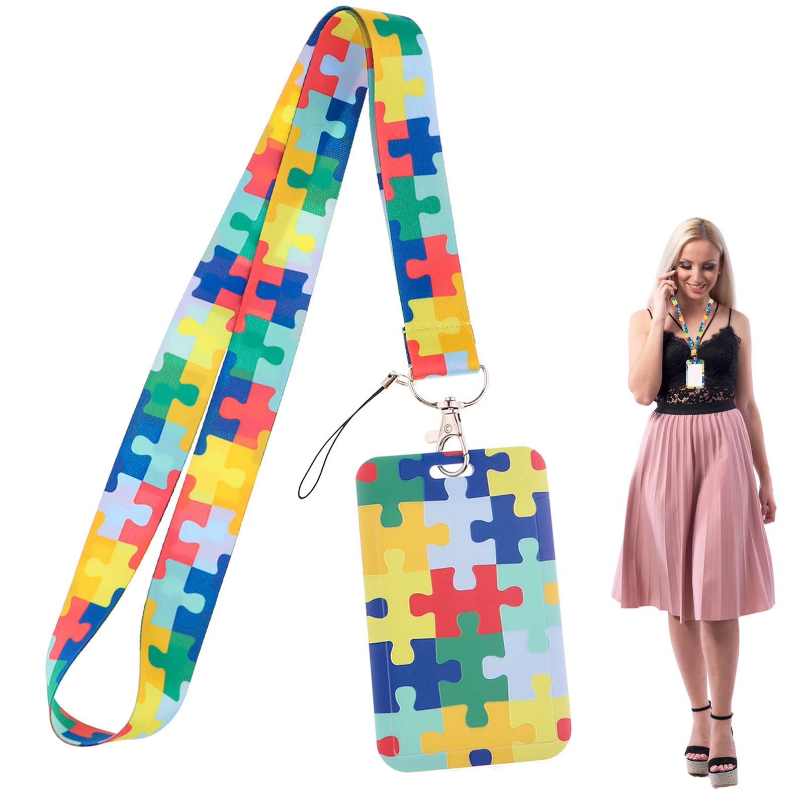 

Security Nurse Kids Portable For Keys With Lanyard Women Men Card Holder Practical Outdoor Autism Awareness Colorful Puzzle