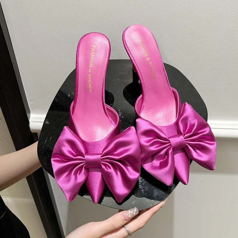 2022 Women's Slippers Fashion Bow knot Elegant Dress Pumps Sexy Pointed Toe Mule Slippers for