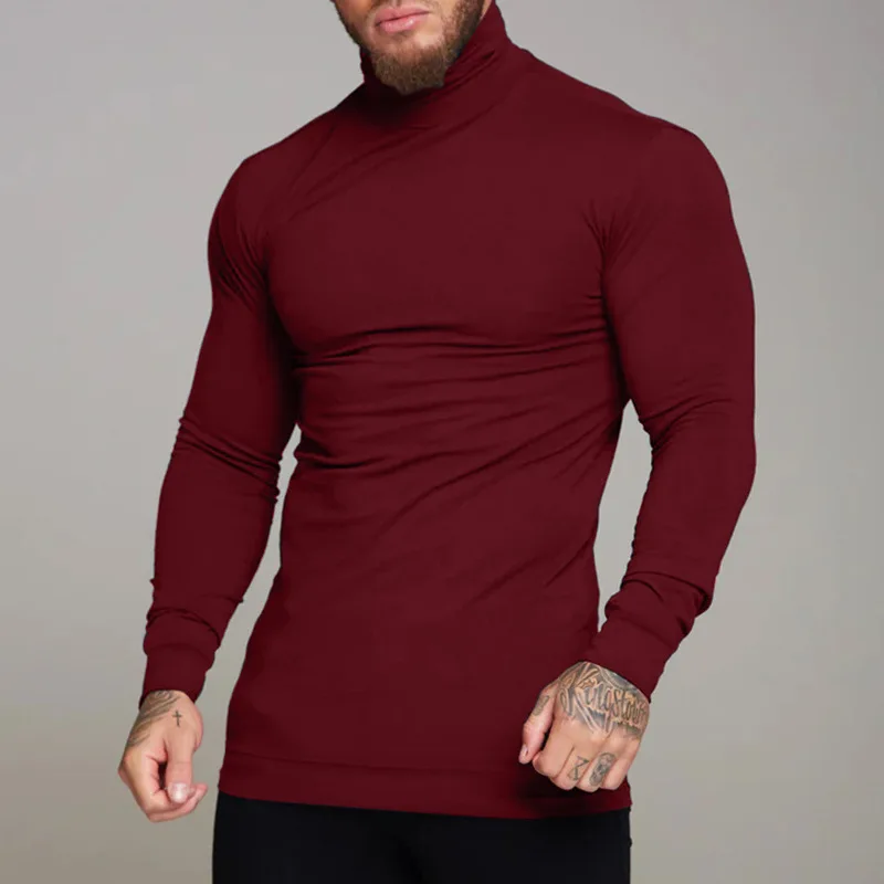 Description Picture 5 of item2024 Autumn Winter New Men's Casual Slim Fit Basic Tops Lightweight Underwear Top Turtleneck Pullover Sweatshirts