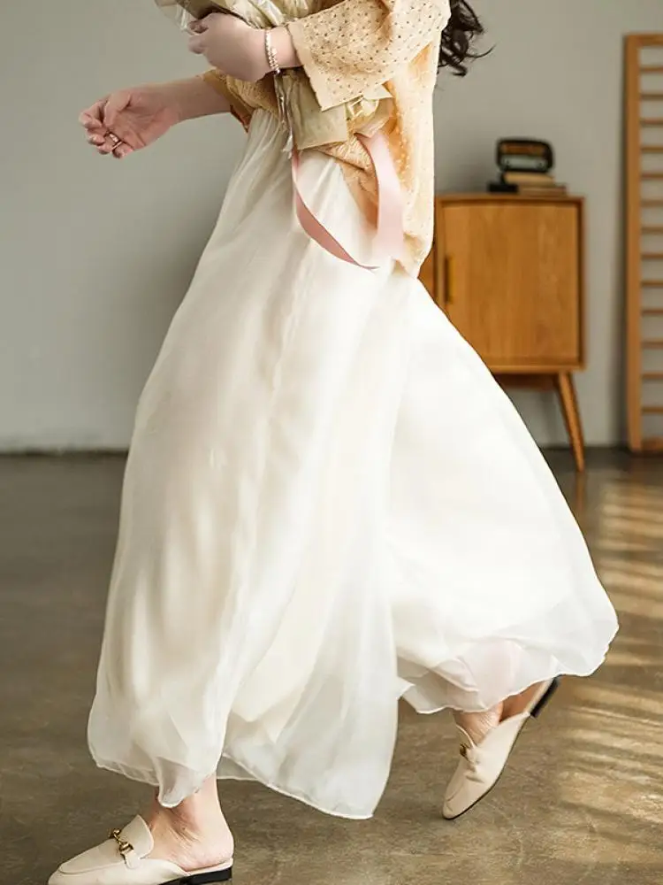 Missuoo 2023 New Women's Wide-legged Culottes Elegant High Waisted Chiffon Loose Casual Pants Female Adult Solid Color Skirt