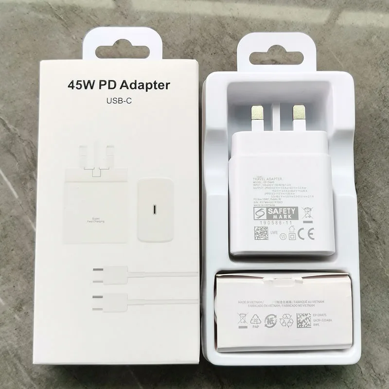 

For Samsung S24 S23 S22 S21 S20 Note 20 Ultra Plus 45w UK Plug Charger PD Super Fast Charge Adapter For Galaxy Z Flip Fold 5 4 3