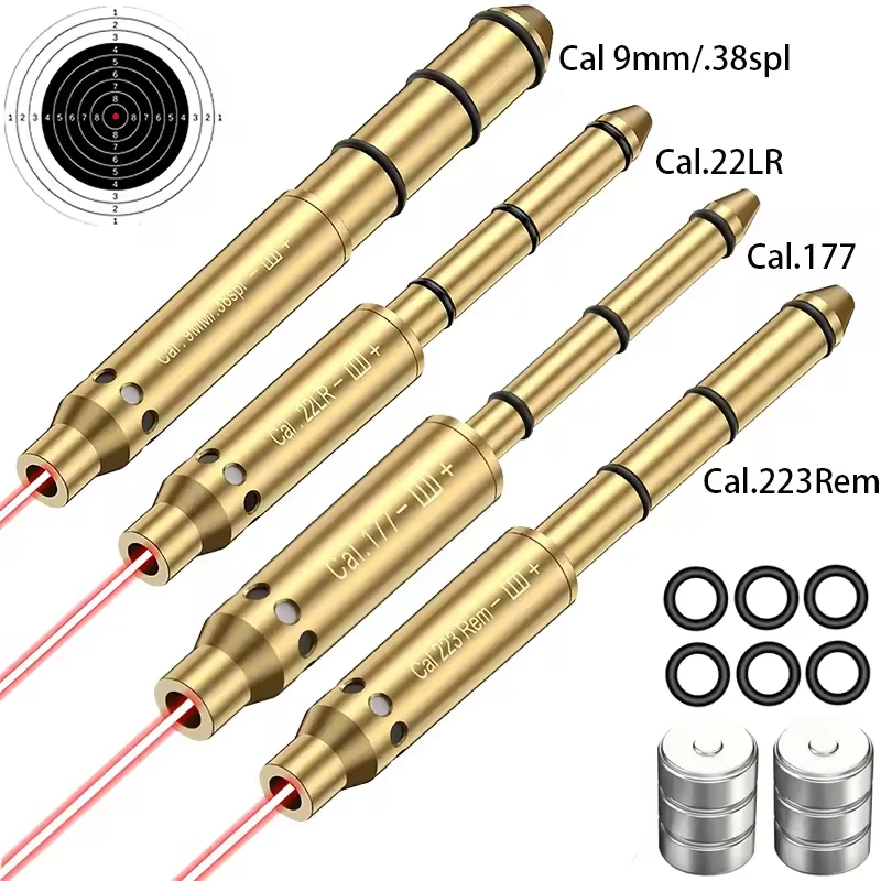 Tactical Laser Bore Sight Red Dot Laser Pointer Collimator Cartridge Boresighter for Pistols .177/.22LR/.223 Rem/9mm/7.62mm Cal