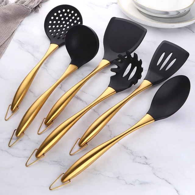 Gold Cooking Tool Set Silicone Head Kitchenware Stainless