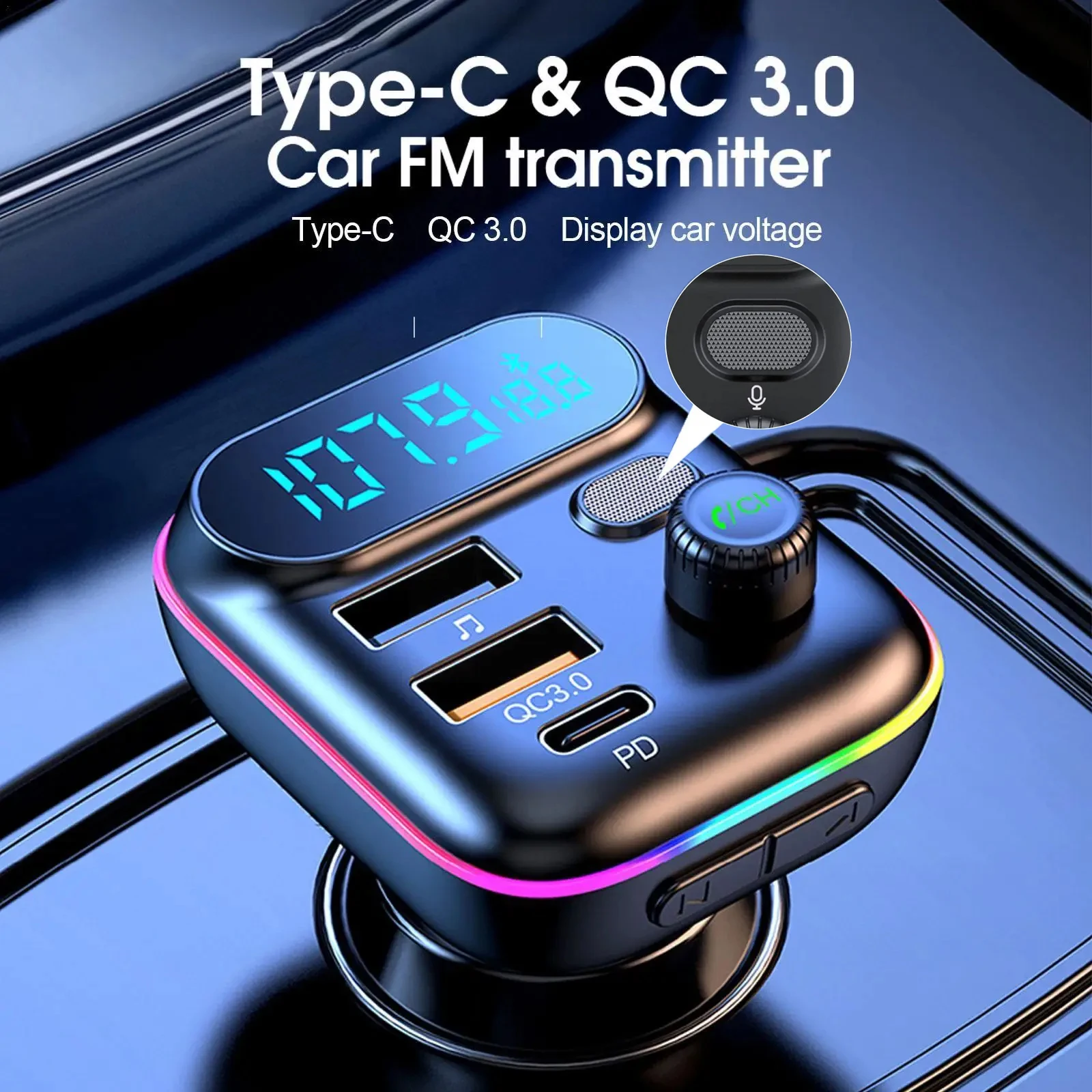 Car Bluetooth 5.0 Fm Transmitter Fast Charging Pd Dual Player