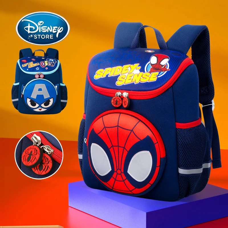 

Disney Boy Kids Backpack Cartoon Captain America Spider Man Children Kindergarten Schoolbag Bookbag Flip Cover Large Capacity