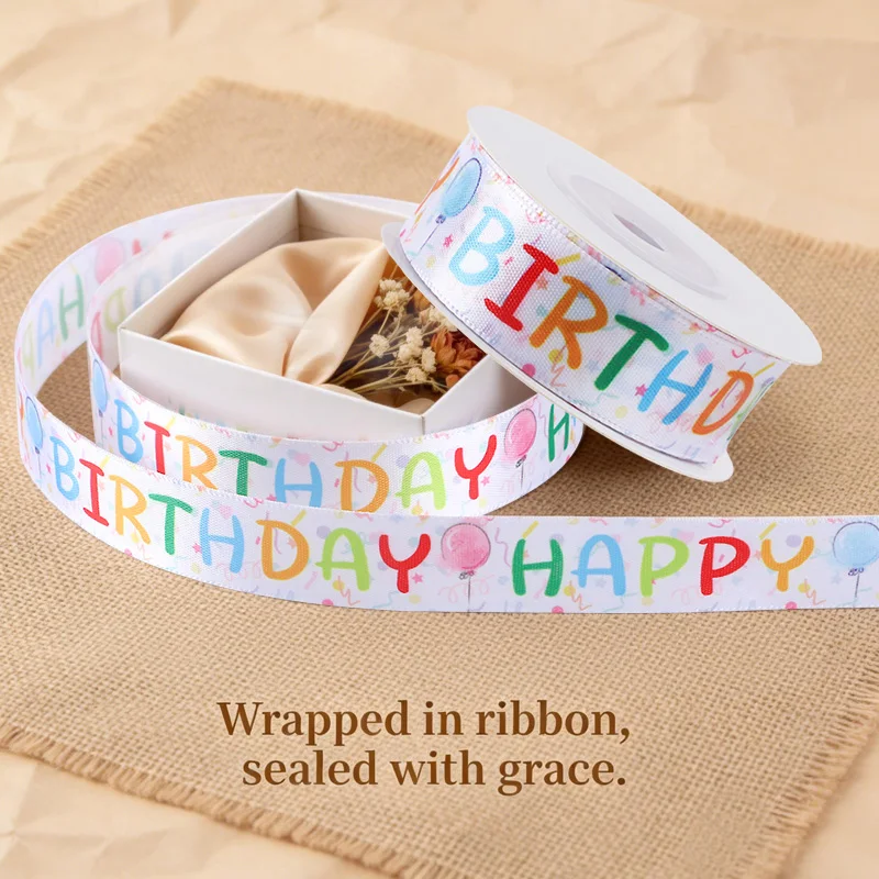 9,14 Meter Bunte Happy Birthday Bänder Geschenkbox-Dekorationsbänder Schleifen für Kindergeburtstag Geschenkverpackung Dekoration – Detail 1
