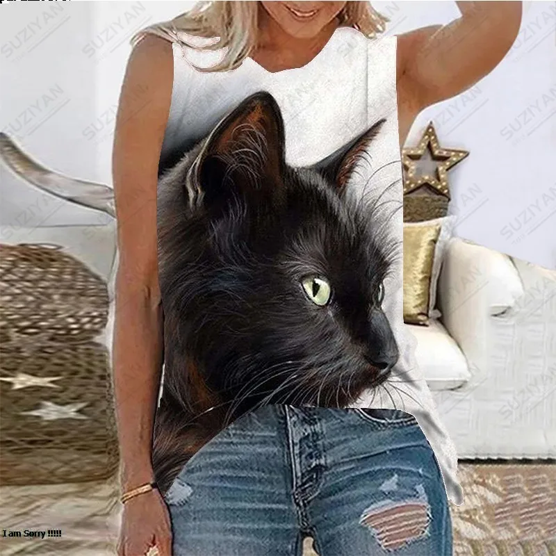 

Fashion New Loose Style Women's Sleeveless T-shirt Cat 3D Printing Casual Summer Hot Selling Women's Tank Top Sleeveless Top