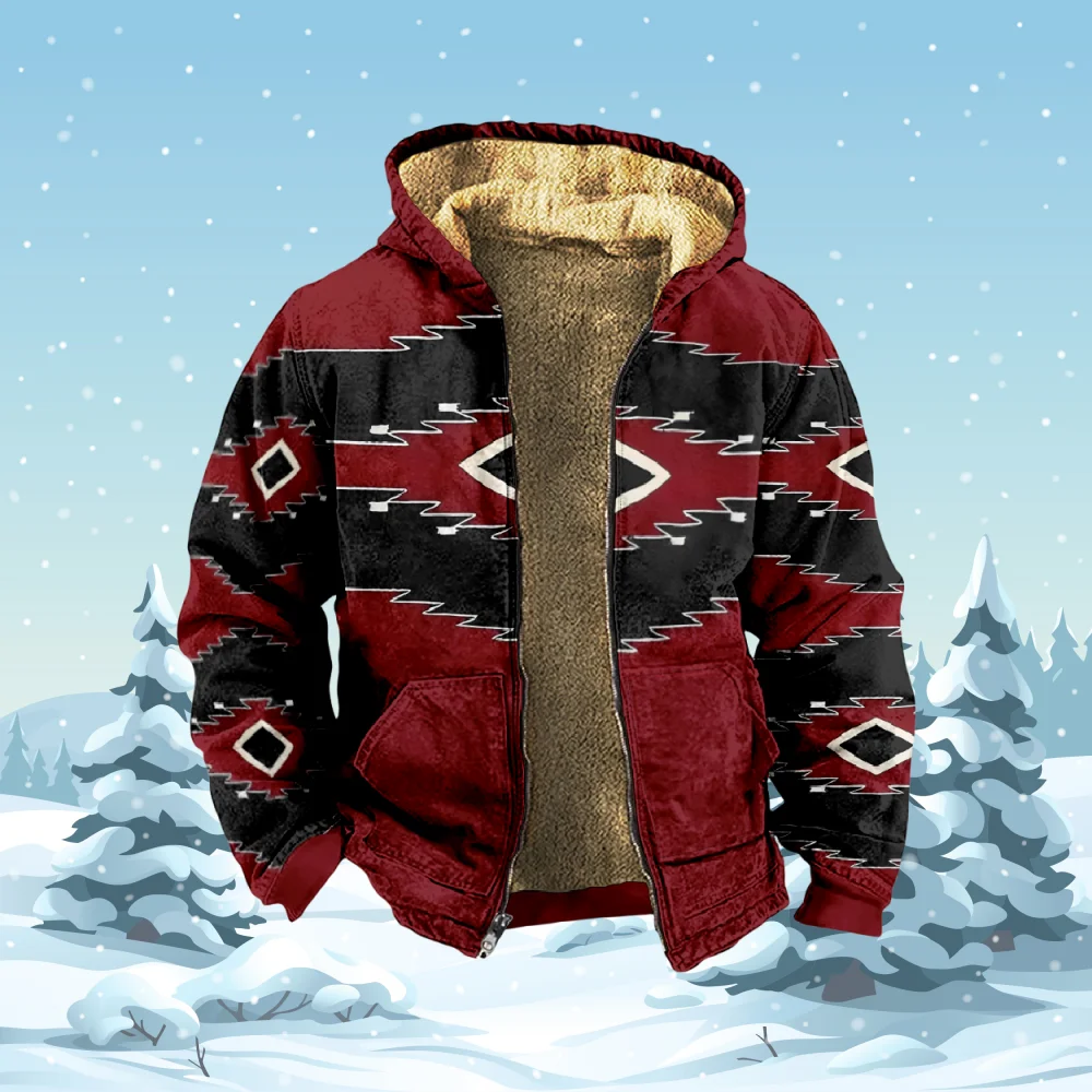 

2023 Men's Zipper Hoodies Winter Fleece Parka Coat Bohemia Traditional Tribal Graphics Jacket Sweatshirts Daily Zip-up Oversized