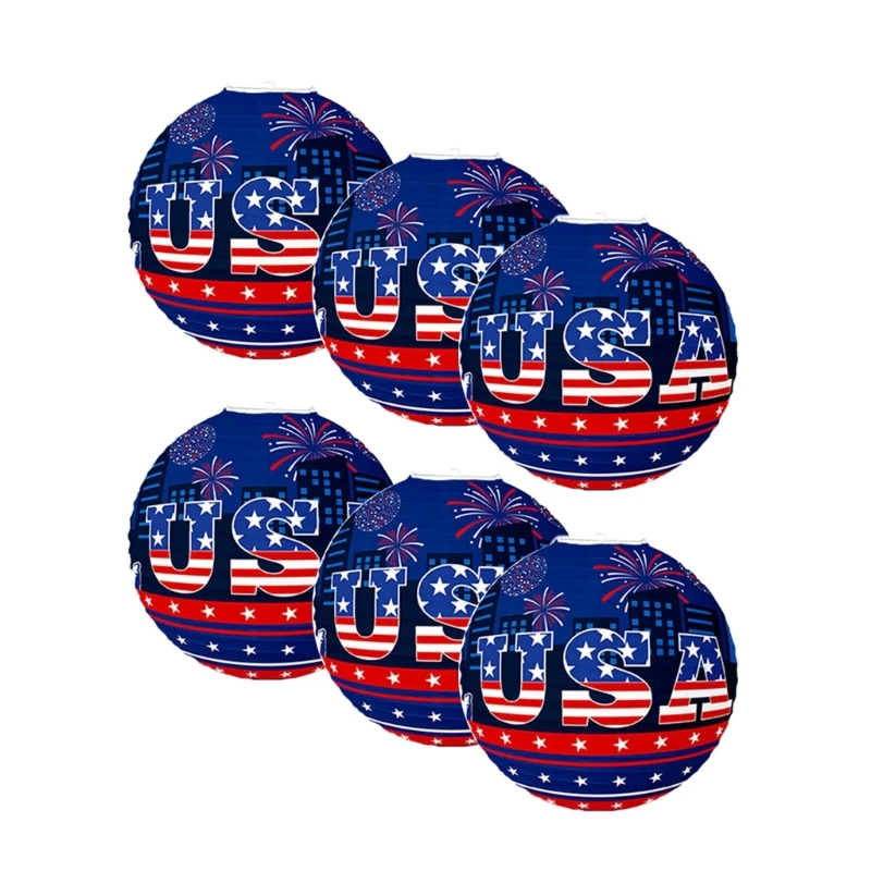 

Набор из 6 бумажных ламп ко Дню независимости США, уличный декор для патриотической вечеринки