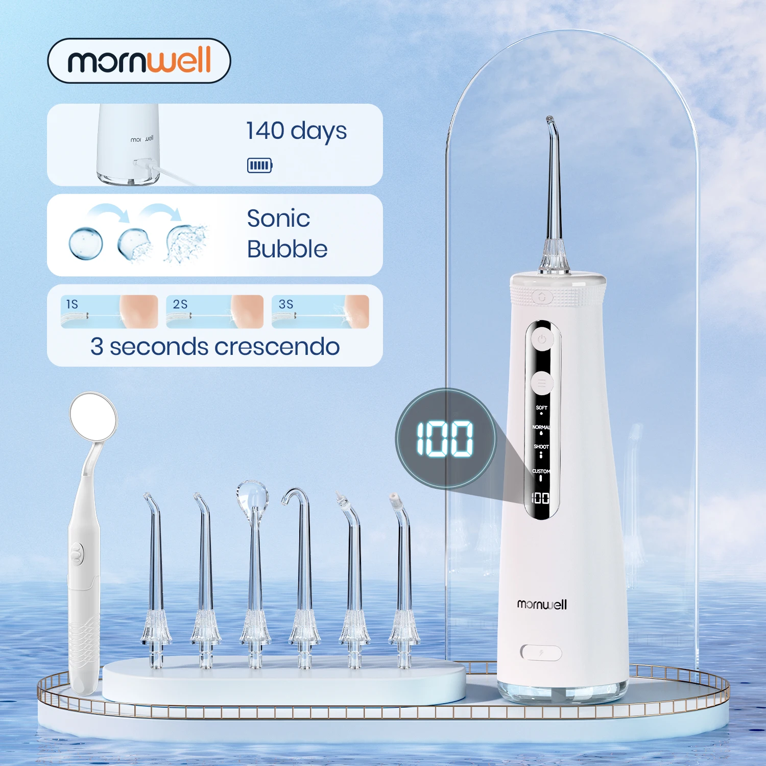 Mornwell 5032 Oral Irrigator Dental Teeth Whitening Home Appliance Sonic Water Flosser 270ML Tank Teeth Cleaner Dental Water Jet